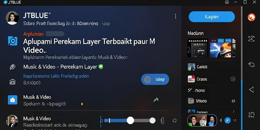 Antarmuka aplikasi JTBLUE dengan fitur perekaman layar yang lengkap.