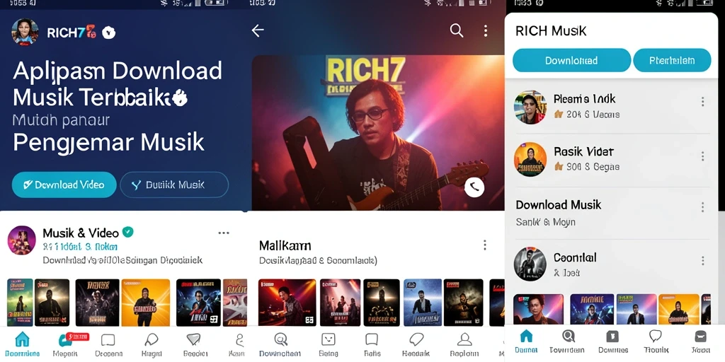 Antarmuka sederhana dan menarik dari RICH7 dengan berbagai pilihan musik.